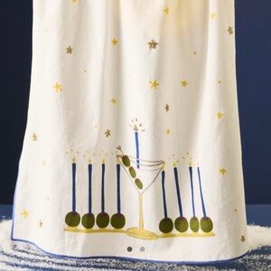 NWT Anthropologie Noun Hanukkah Holiday Martini Cocktail Menorah Tea Dish Towel